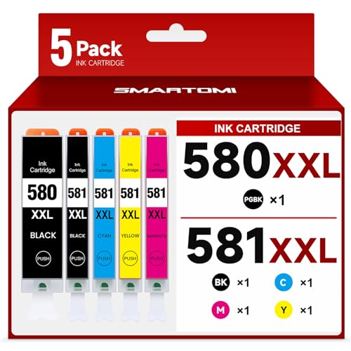 PGI-580 CLI-581 XXL Kompatible für Canon Druckerpatronen 580 581 für Canon TR8550 Druckerpatronen für Pixma TR8550 TR7650 TR7550 TR7500 TS705 TS705a TS6350 TS6350a TS9550 TS6250 TS8250 (5er-Pack)