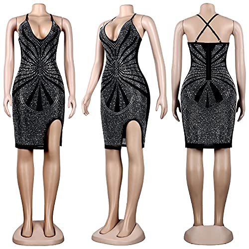Image of PORRCEY Women's Sexy Elegant Rhinestone Mesh Party Club Night Mini Dress