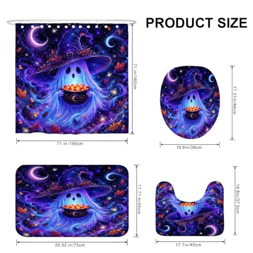 Ensemble rideau de douche fantômes violet lavable avec tapis et crochets - 5