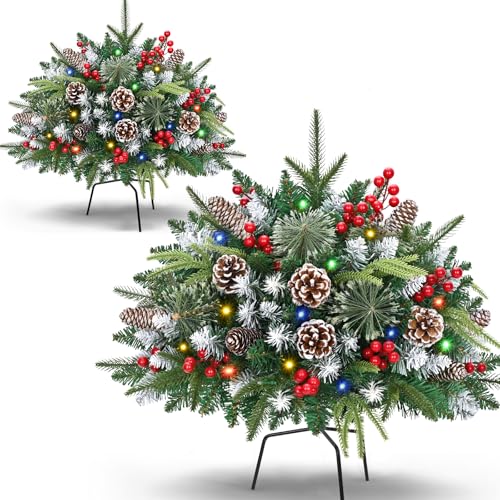 Pots de fleurs pré-éclairés de Noël avec lumières intégrées étanches