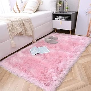HLZDH faux fur soft fluffy single sheepskin stule Style Rug, Faux Fleece Chair Cover Seat Pad Soft Fluffy Shaggy Area Rugs For Bedroom Sofa Floor (pink, 50 X 80 CM)