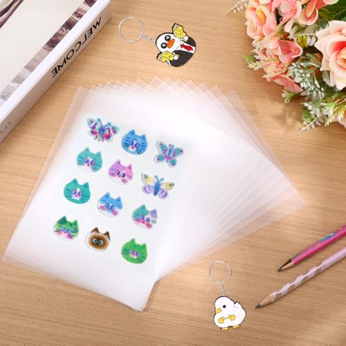 221 Stück A4 Schrumpffolie Set-Schrumpffolie Bedruckbar, Enthält Schrumpfpapier, Öffnungsring, Schlüsselring, bunte Perlenkette, silberne Perlenkette, buntes Schlüsselband, Ohrringhaken und Locher