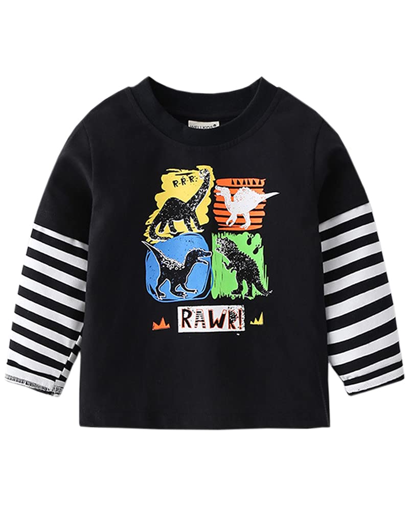 ARTMINE Boy's Long Sleeve Round Neck Color Block T-Shirts