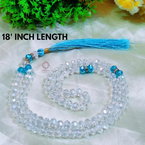Image of Prayer Beads Tasbih, Crystal Glass 100 Beads, Turquoise Blue with Tassel, Islamic Prayer Rosary Tasbih in Diamond Cut Crystal Beads of Sky Blue Diamond Like Finish Gift of Ramazan Hajj Umra,Car Decorative