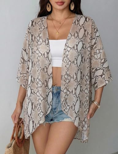 Image of Chunoy Women Floral Beach Wear Cover Up Chiffon Kimono Cardigan Open Front Blouse Top