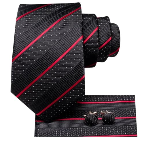 Corbata de seda rayada negra y roja para hombre miniatura 3