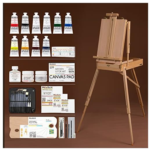 MEEDEN 40 piezas Kit de pintura de artista de con caballete de estilo francés, juego de pintura acrílica, pinceles, panel de lona, lienzo estirado, para artistas, principiantes y adultos