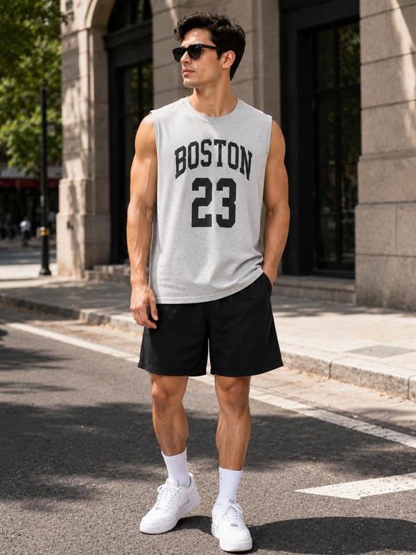 Image of O3e Boston 23 Men Sleeveless Gym Vest Tank Top | Cotton Blend Sports T-Shirt for Workout Running Training, Gym & Casual | Breathable Regular Fit Athletic Muscle Tee