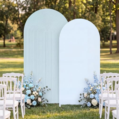 Tegeme 2 Set Wedding Arch Cover Blue Ripple & Solid Color Stretchy Backdrop Cover Spandex Fabric for 7.2 ft & 6.6 ft Round Top Arch Stand Wedding Baby Birthday Party Bridal Shower Banquet Decor