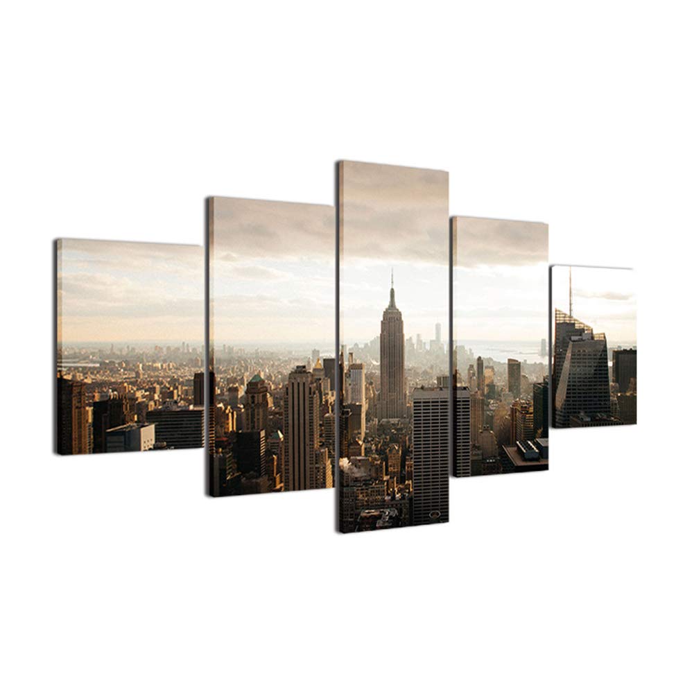 Toile murale ville pour habiller un mur vide : tableau moderne encadré 5 pièces