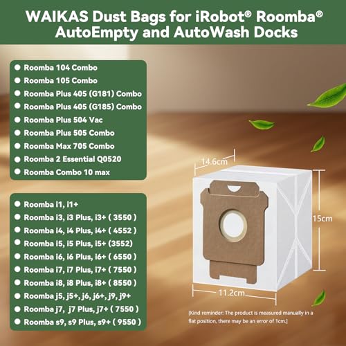 Image of WAIKAS Dust Bags for iRobot Roomba Robot Vacuum (i /s /j & 100-700), 15-Pack