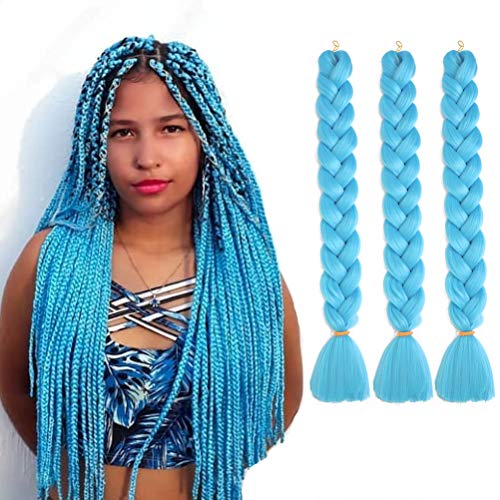 3 Packs Braiding Hair Extensions 165G Jumbo Braiding Hair High Temperature Synthetic Fiber Jumbo Braiding Hair Extensions ( Light Blue)