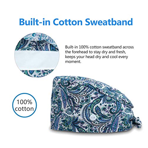 Image of QBA Adjustable Working Cap with Button, Cotton Working Hat Sweatband, Elastic Bandage Tie Back Hats for Women & Men, One Size