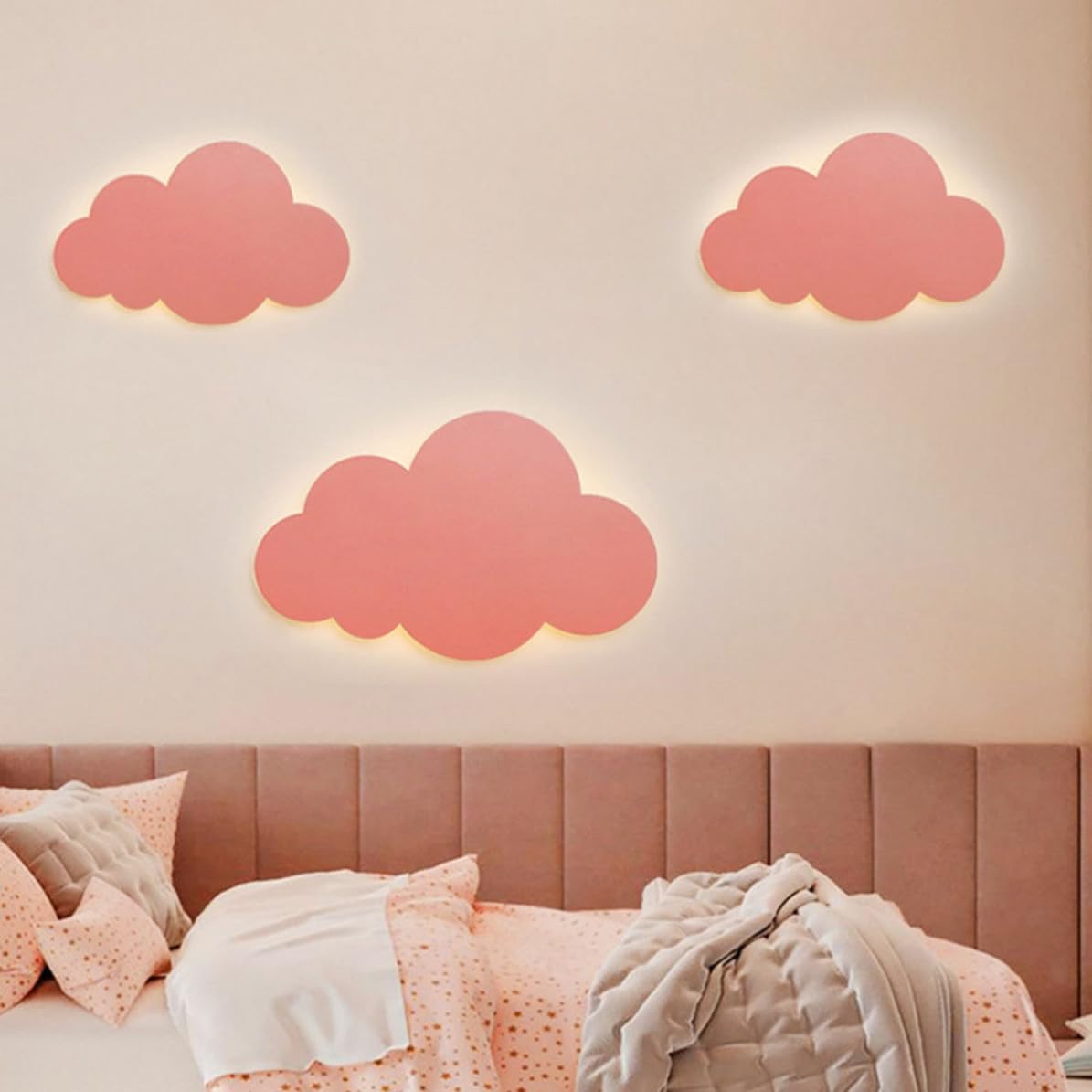 Applique Murale Nuage en PVC Rose Légère et Pratique pour Chambre à Coucher, Décoration Chic Augmentant l'espace Diverses Pièces