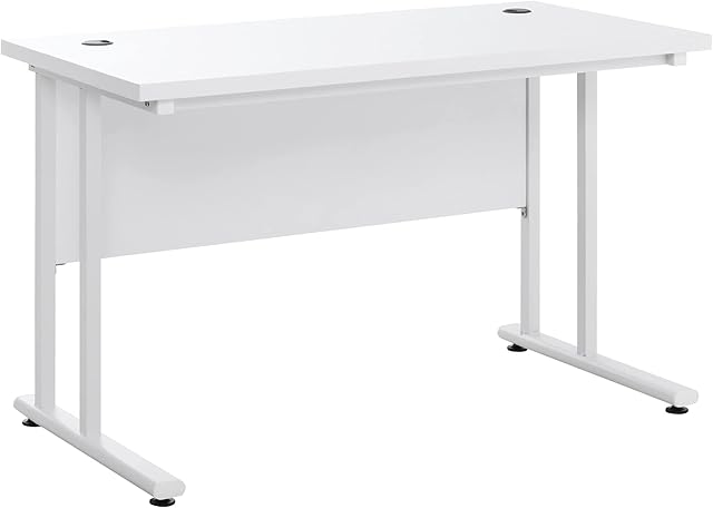 HOMCOM Computer Desk, Home Office Desk, Writing Table, 120x60x75cm Laptop Workstation with 2 Cable Management Holes, C Shaped Metal Legs for Adults and Kids, White