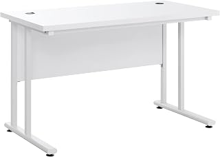 HOMCOM Computer Desk, Home Office Desk, Writing Table, 120x60x75cm Laptop Workstation with 2 Cable Management Holes, C Shaped Metal Legs for Adults and Kids, White