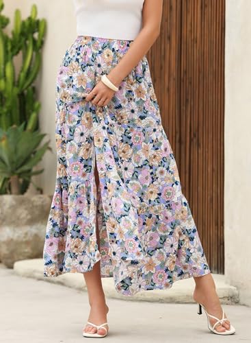 Happy Sailed Skirts for Women Spring Summer Boho Floral Print High Waist Flowy Split A Line Maxi Skirt with Pockets - Image 7