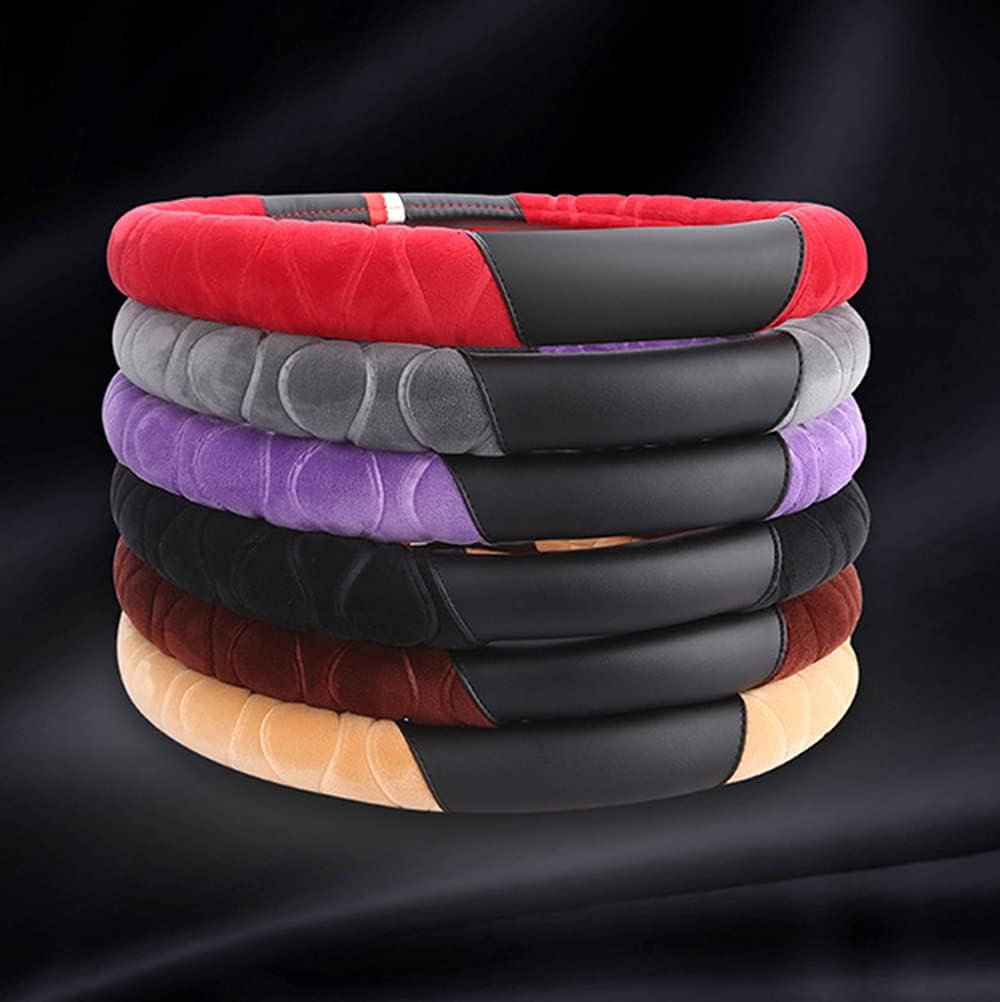 ROER Car Steering Wheel Cover with Comfortable,Short Plush and Skidproof Design,Universal Fit(14.5-15 Inch) (Gray)