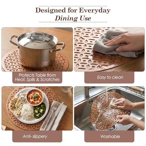 Image of Kuber Industries Leather Round Table Mats Set of 6 | Reusable and Washable Placemat /Dining Table Mat for Wedding and Family Functions | Copper