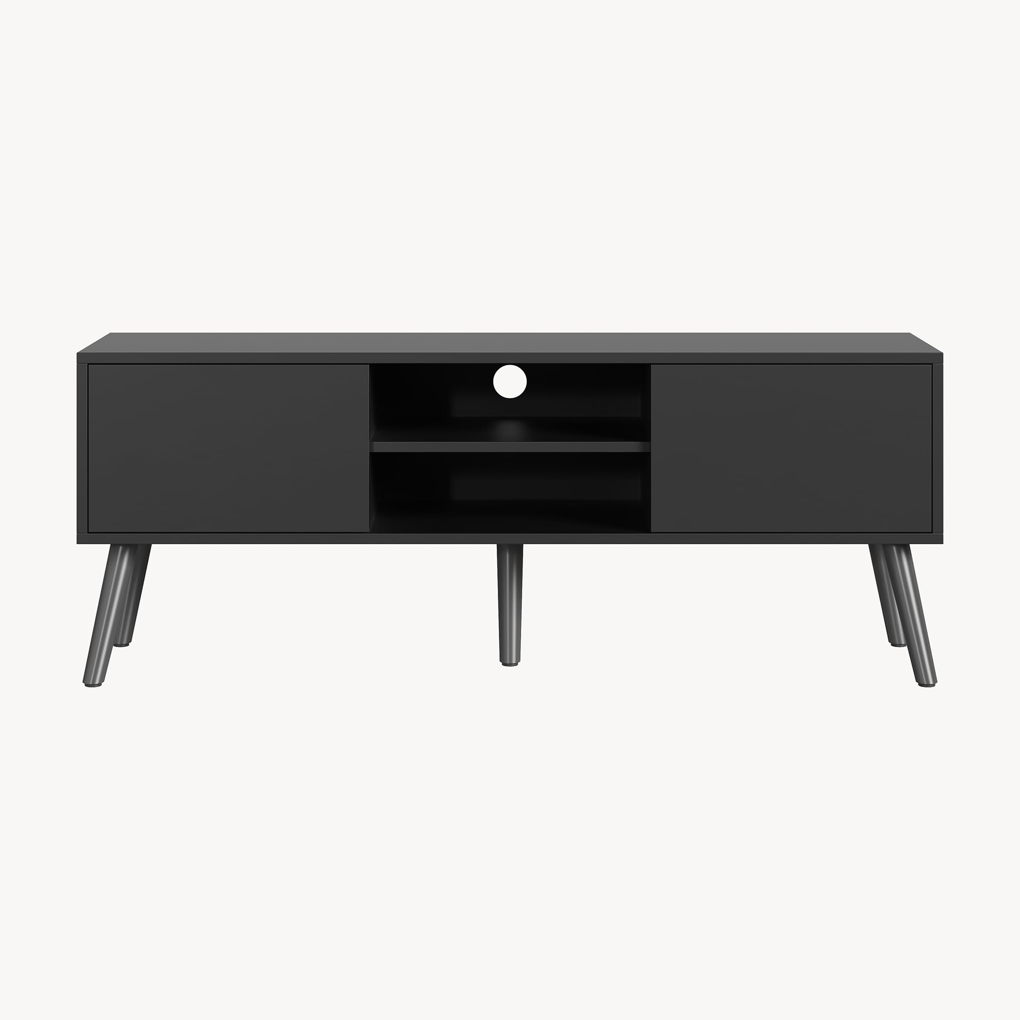 [en.casa] Mesa de Tele Eskilstuna 120 x 29,5 x 46,5 cm Soporte de Televisión Cómoda Mueble de salón para TV 2 Puertas y 2 Estantes Abiertos 5 Patas Almacenamiento Gris Oscuro y Negro