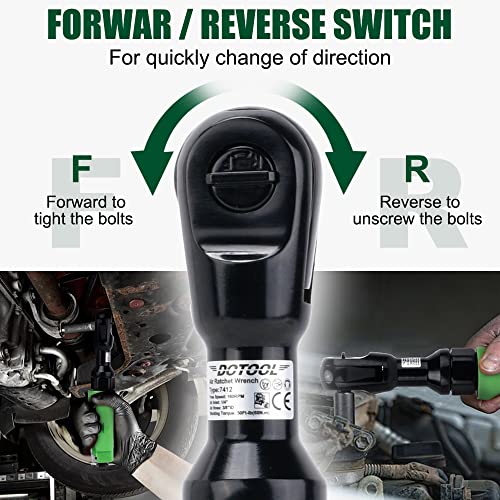 Dotool 3/8" Air Ratchet Wrench 50 Ft-Lbs Max Torque Output Professional Pneumatic Aluminum 160 Rpm Comfort Grip, Lightweight, Compact, Forward/Reverse Control #TOP2
