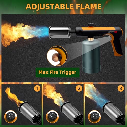 Image of Powerful Propane Torch with One-Touch Max Fire, Adjustable Kitchen Torch with Safety Lock, Flamethrower, Blow Torch Gun for Grill, BBQ, Sous Vide, Campfire Starter (Tank Not Included)