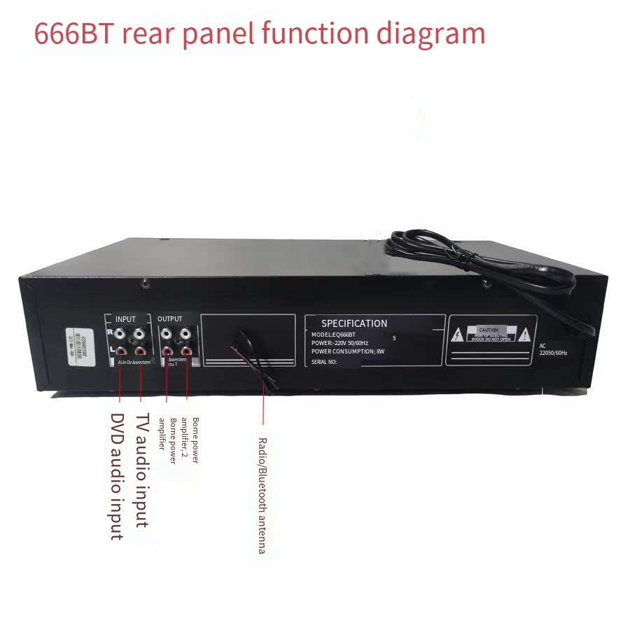 EQ-666BT Égaliseur Bluetooth sans perte stéréo 40 bandes Contrôleur d'effets numériques audio,Égaliseur de réglage Hi-Fi Home EQ,Égaliseur de réglage haut/moyen/basse,carte support/disque U, black