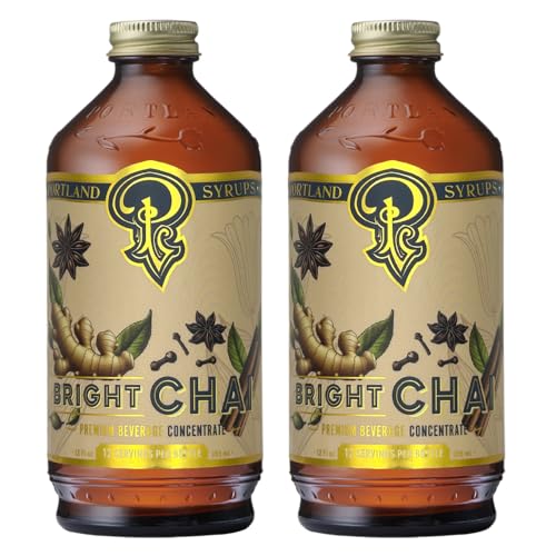 Image of Portland Syrups Bright Chai Syrup - For Coffee, Cocktails, Mocktails & Sodas - Premium Concentrate - Orange Pekoe Tea, Ginger, Cinnamon & Cardamom - Rich Chai Flavor - 12 oz, 24 Servings (Pack of 2)