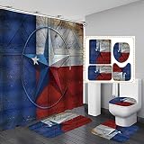Camille&Andrew 4PCS/Set Rustic Barn Star Shower Curtain, Western Texas Star White Red Blue Texas Fla