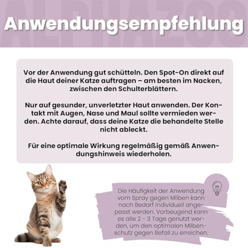 alphazoo Milbhunter Spot-On für Katzen 100 ml - mit Eukalyptusöl & Geraniol. Wirkt zuverlässig gegen Milben & pflegt die Haut. Natürlicher, alkoholfreier Milbenschutz für Katzen