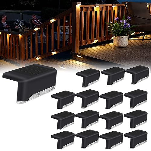 16 PCS Solar Step Lights,Waterproof Solar Powered Deck LED Light,Solar Wall Mount Fence Lights for Outdoor Deck, Step,Railing,Wall,Patio,Stair and Driveway Path (Warm White)