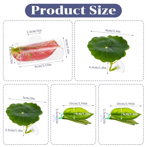 Image of 5Pcs Leaf Style Betta Fish Tank Accessories, Plastic Plant Aquarium Decor with Acrylic Tunnel, Safe Betta Leaf Hammock Simulate Natural Ecological Environment(Green)