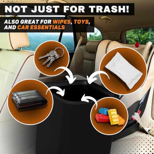 Image of Car Trash Can, 0.8 Gallon Medium Car Garbage Bin with Stability Base Flap & Spikes for Car Humps and Flat Floors, Durable Plastic Auto Trash Container