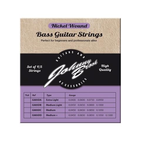 Johnny Brook Set Of 5 High Quality Nickel Wound Bass Guitar Strings For 5 String Bass Guitars (Medium Gauge) Cover
