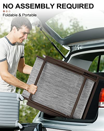 Crestlive Products Folding Patio Chaise Lounge Chair For Outside, Aluminum Adjustable Outdoor Pool Recliner Chair, Brown Frame, 8 Positions (2Pcs Dark Gray Lounge Chair With 1Pc Table) #TOP4