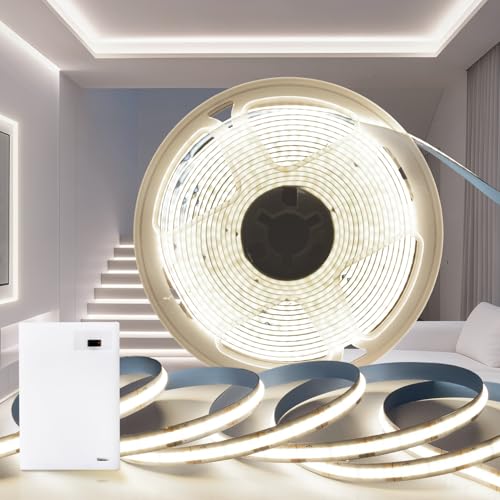 PERVADEO Luces LED Pilas Tira LED COB, Batería de Tira LED 3x1M Blanca Natural 4000K 5V 320LEDs/M Autoadhesiva Flexible Cortable para debajo del gabinete de cocina, estantes, gabinete base