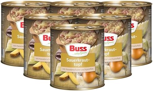 Buss Rustikale Gerichte - Sauerkrauttopf, 6x800g | Mit Kassler und Kartoffeln -Lang haltbare Fertiggerichte zum schnellen Aufwärmen in Mikrowelle & Topf