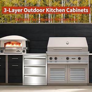 Outdoor Kitchen Drawers 14" W x 21" H x 23" D Triple BBQ Drawers Stainless Steel Built-in Drawer for Outdoor Kitchen Island, Patio Grill Station Outdoor Kitchen Drawers 14 W x 21 H x 23 D Triple BBQ Drawers Stainless Steel Built in Drawer for Outdoor Kitchen Island Patio Grill Station