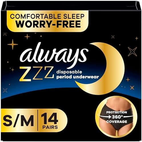 Always ZZZ Overnight Disposable Period Underwear for Women Small/Medium, 360° Coverage for Worry-Free Nights, 14 Count (2 Packs of 7)