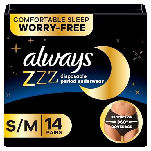 Always Zzzs Overnight Disposable Period Underwear For Women, Size Small/Medium, Black Period Panties, Leakproof, 7 Count x 2 Packs (14 Count total)