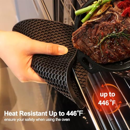 Image of 4 Pack Silicone Trivets for Hot Pots and Pans, Pot Holders Hot Pads, Non-Slip & Heat Resistant Silicone Mats for Kitchen Counter, Soft Durable Drying Mat, Jar Opener and Coasters (2 Black+2 Dark Grey)