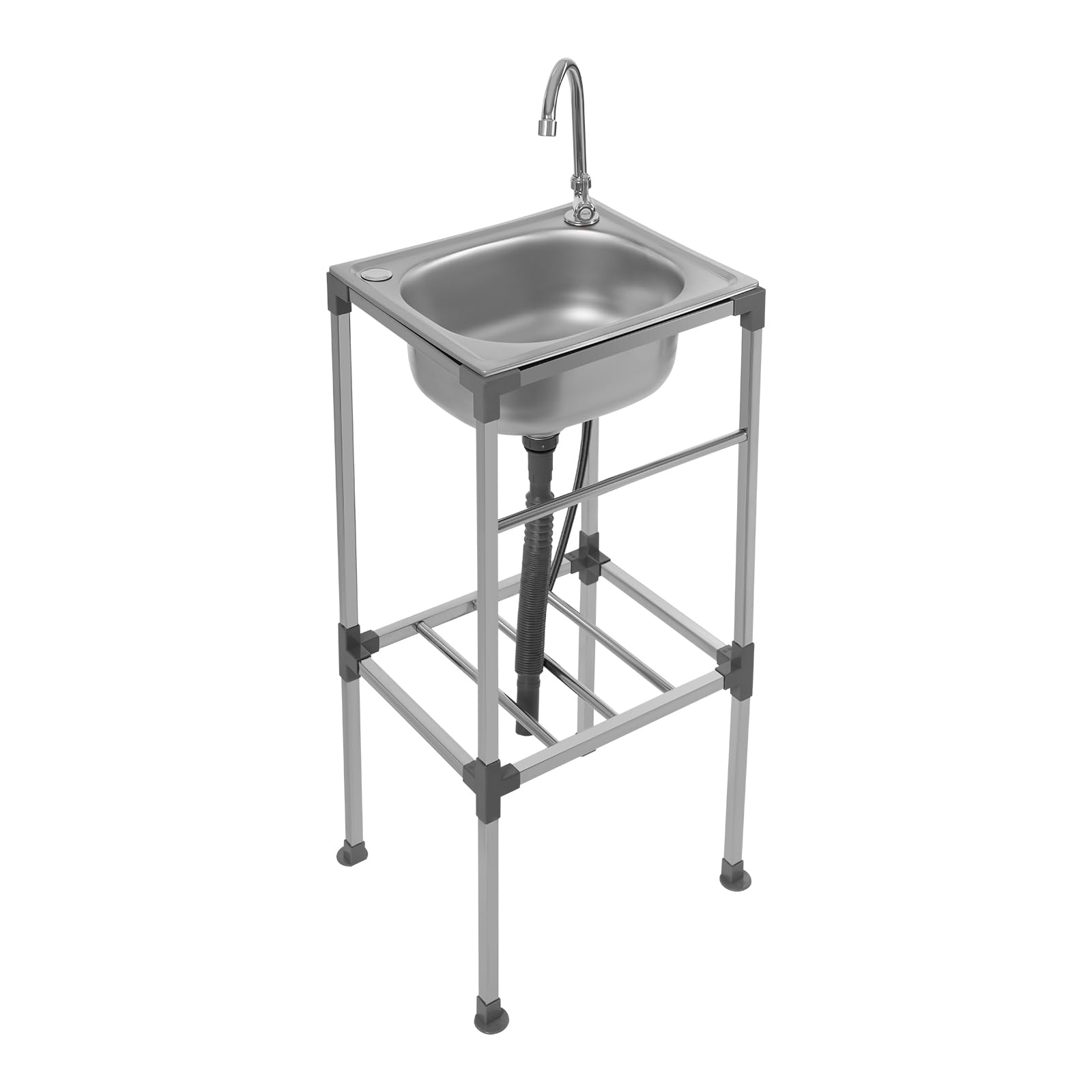 Lavabo in Acciaio Inox Commerciale 38 x 33 x 83 cm, Mobile Lavello da Cucina in Acciaio Inox, Lavandino Autoportante, con Rubinetto a 360°, Lavabo Multifunzione per Ristorante, Bar, Lavanderia