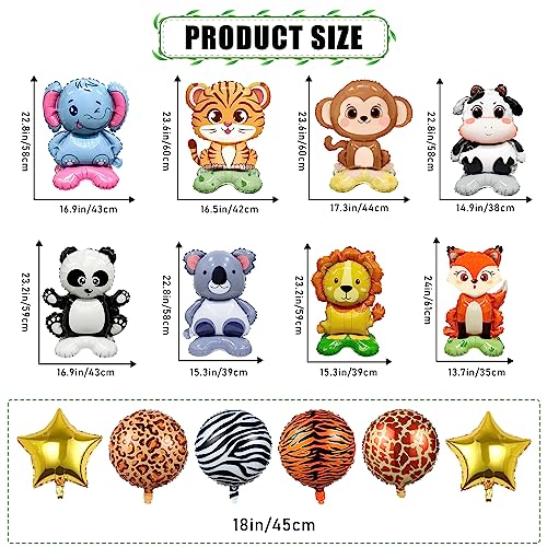 Hhlcwa 14Pcs Self-Standing Jungle Safari Animals Balloons, Giant Elephant, Lion, Fox,Monkey, Milk Cow, Panda Foil Mylar Balloons For Baby Shower, Kids, Teens, Adults, Birthday Party Decorations #TOP1