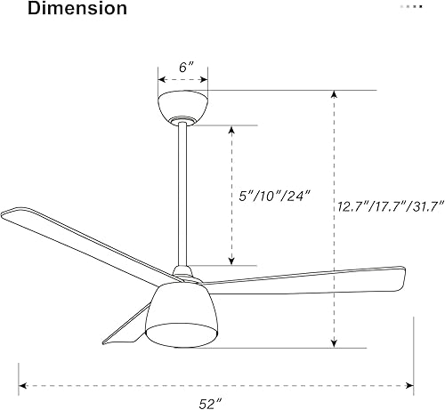 Miniatura 8 de Sofucor Ventilador de techo de 52 pulgadas con luces con control remoto para exteriores, ventilador de techo negro con luz regulable, LED integrado,