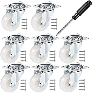 JIZZU 8Pcs Swivel Castor Wheels with Screw Driver and Screws, 40mm PU Rubber Heavy Duty Caster Wheels for DIY, Trolley Furniture Trolley Wheels with Double Ball Bearings Swivel Head