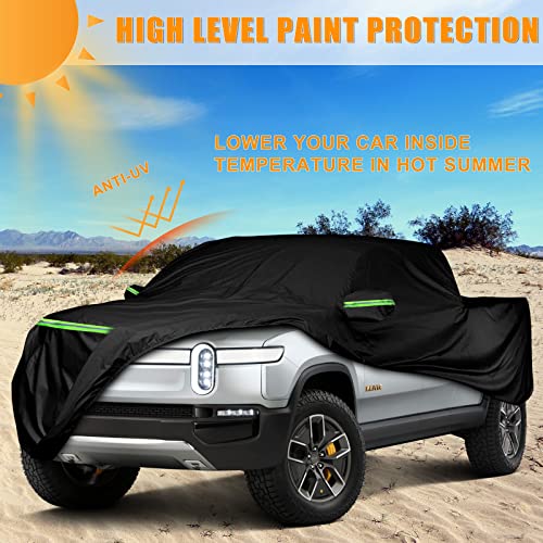 Image of Waterproof Truck Car Cover Replace for 2022-2026 Rivian R1T, 6 Layers All Weather Custom-fit Car Cover with Zipper Door & Windproof Bands for Snow Rain Dust Hail Protection