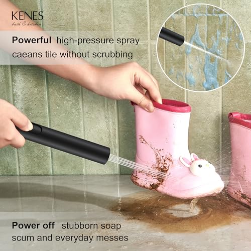 Image of KENES Matte Black Square Rainfall Shower System Faucet Set with Handheld