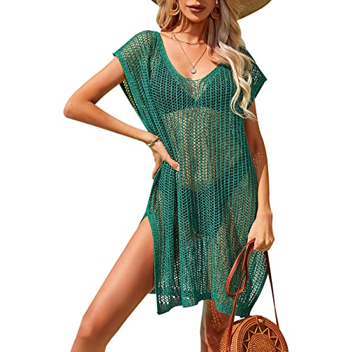 Cache-maillot de bain pour femme à col en V et manches courtes avec fente latérale