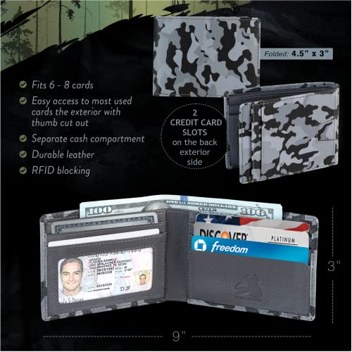 BULL GUARD Camo Wallets for Men in Full Grain Genuine Leather, RFID Protection, Multi-Compartments, Mens Bifold Wallet - Military Pattern Camo Wallet for Daily Use and Adventure3