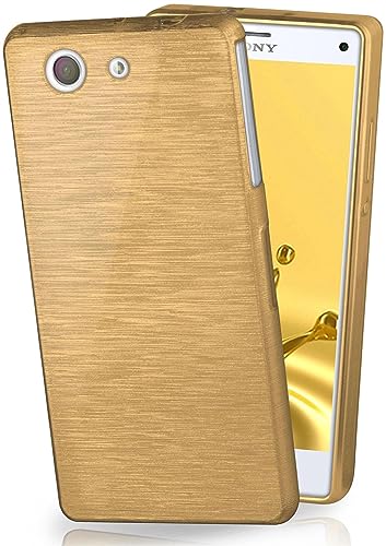 moex Funda de Silicona con Aspecto Aluminio Cepillado Compatible con Sony Xperia Z3 Compact en doré